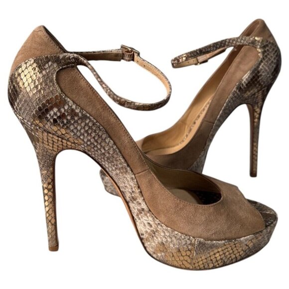 Authentic JIMMY CHOO Suede Snakeskin-Accented 5" high Pumps (SIZE‎ 39) - Picture 1 of 10